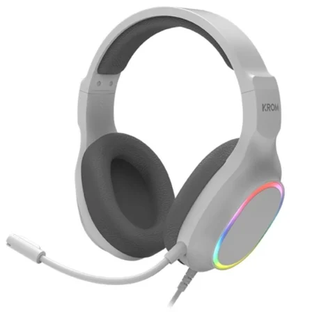 Krom Pack Gaming Kenta - Kit 4 en 1 RGB con Teclado de Membrana Anti-Ghosting, Ratón 7200 DPI, Auriculares 50 mm y Alfombrilla Grande Blanco